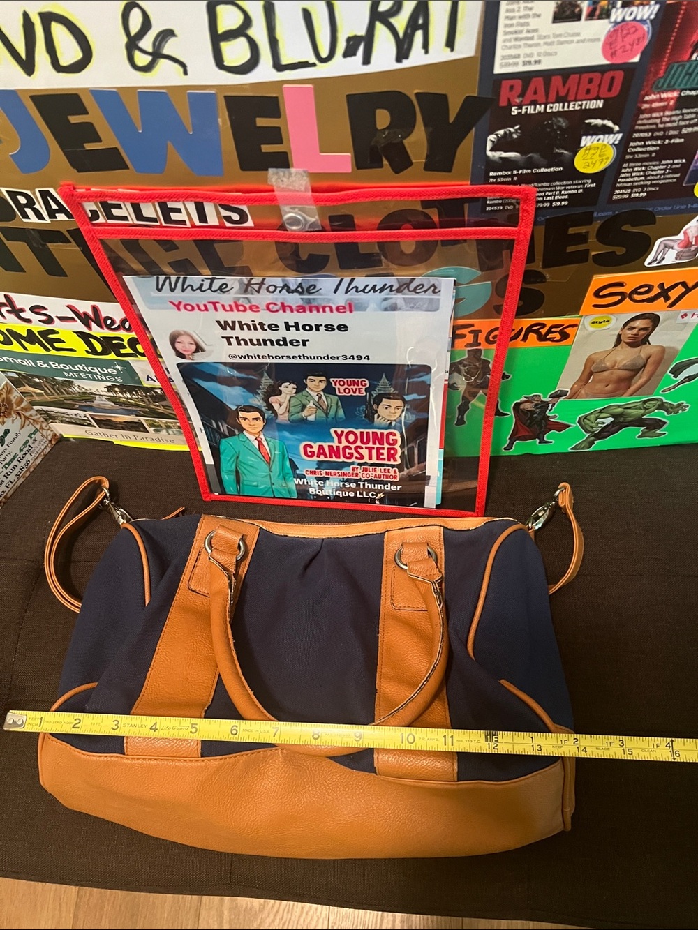 #2599 * “9x14” Vintage Navy & Tan Canvas Weekend Tote: Gold Coast - Picture 7 of 17